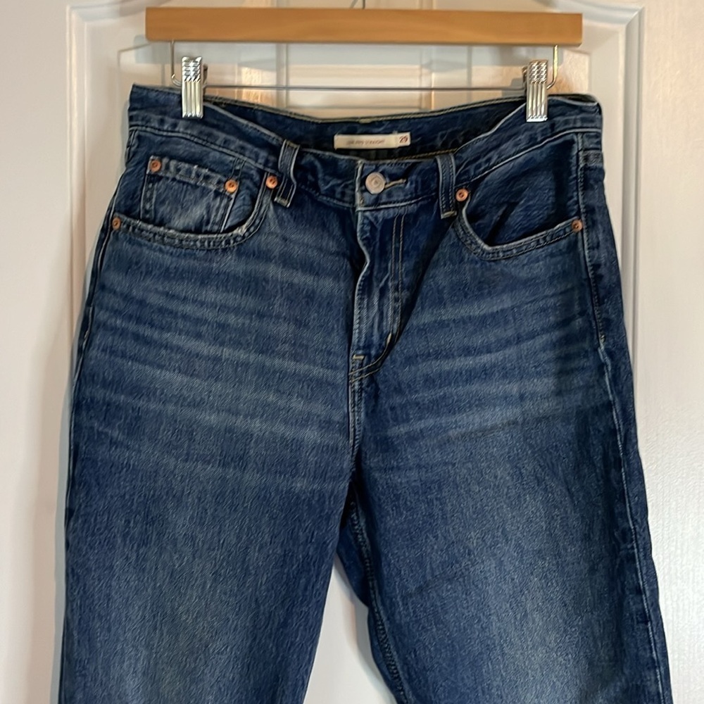 Levis | Low Pro Straight Denim Jeans Size 29/8 Midwash Distressed Knees 90s Y2k - Picture 5 of 11
